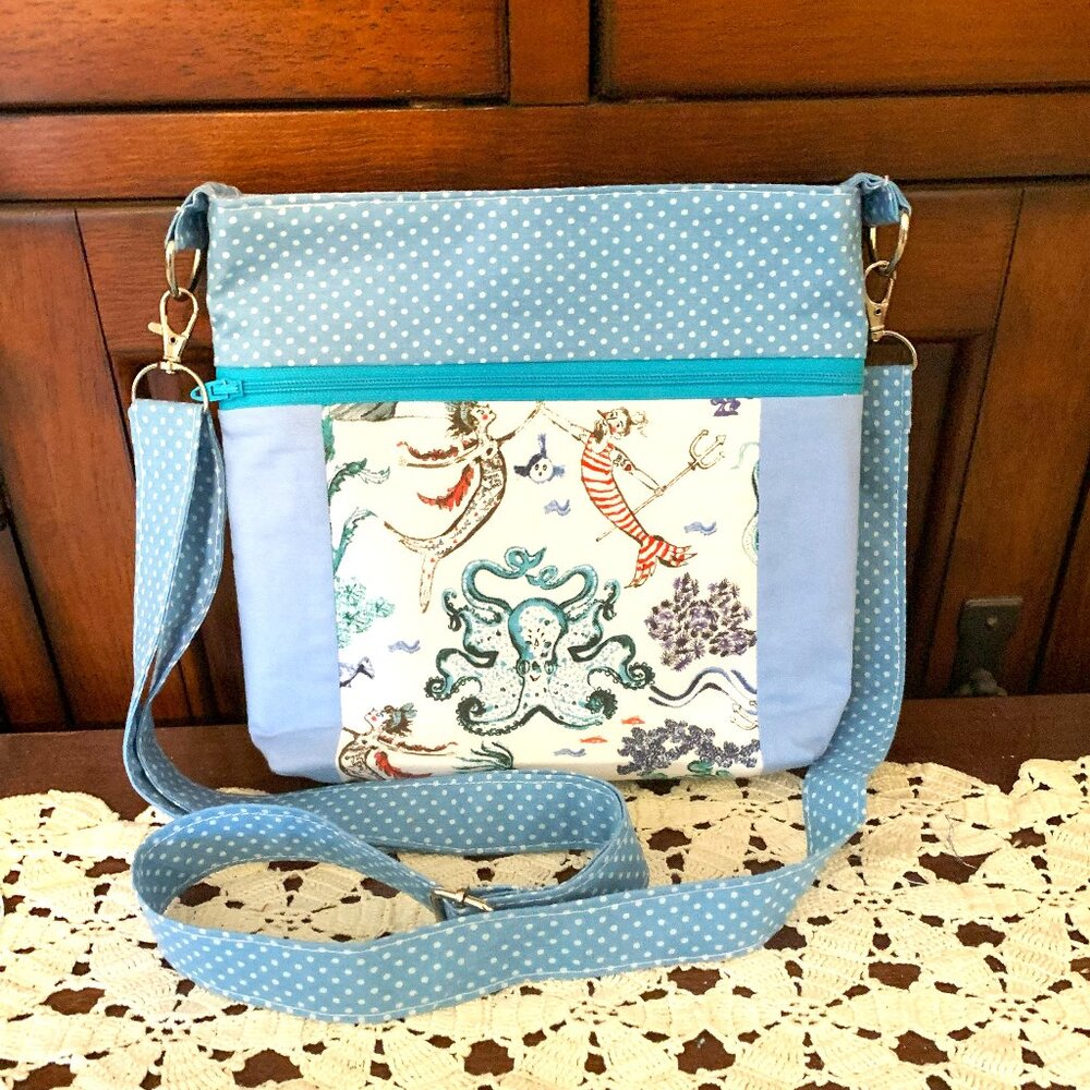 Handmade Under the Sea Crossbody Bag w/ Zip Front Pocket & Magnetic Snap Closure